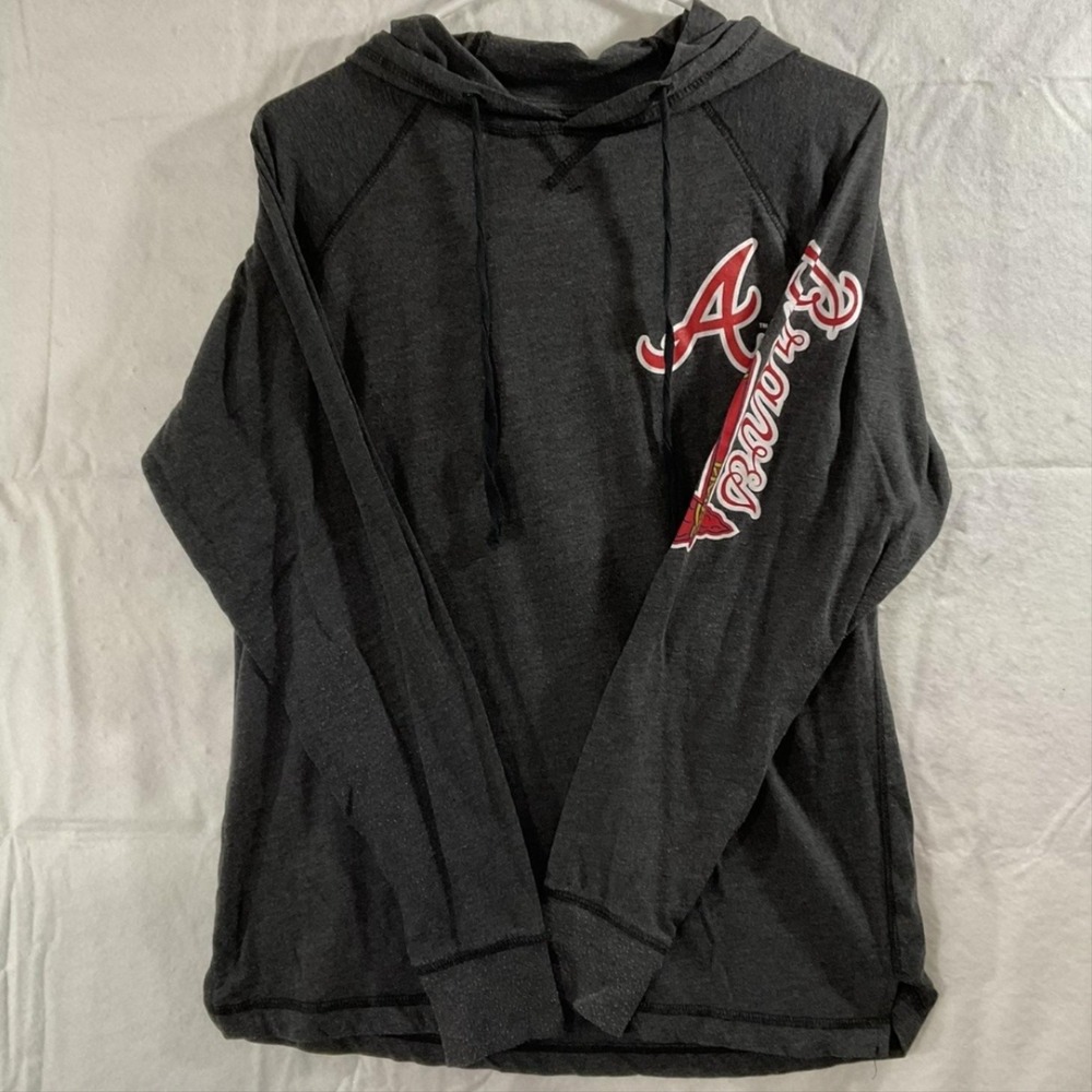 Atlanta Braves Hoodie Sweatshirt Mens Medium Gray MLB Baseball Lightweight‎